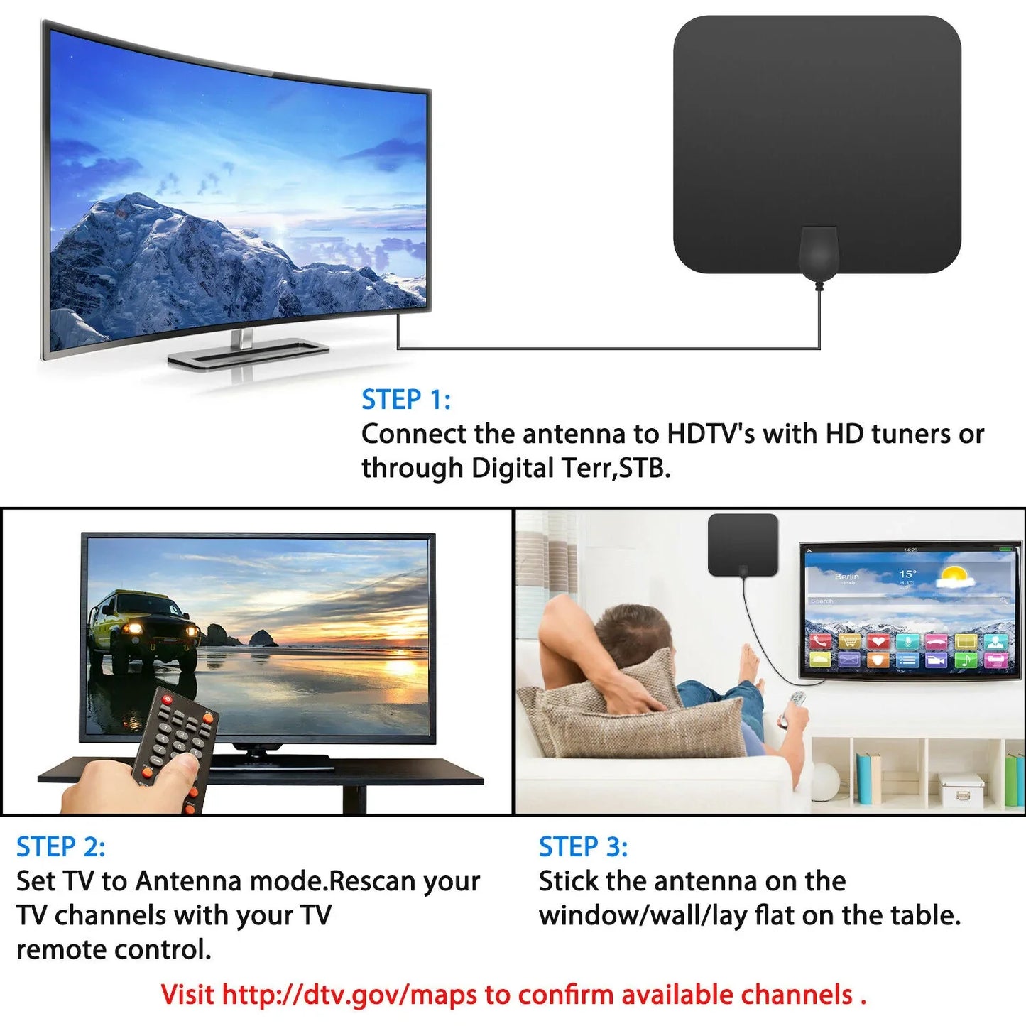 300 Miles Indoor Digital Amplified HDTV Antenna W/ Signal