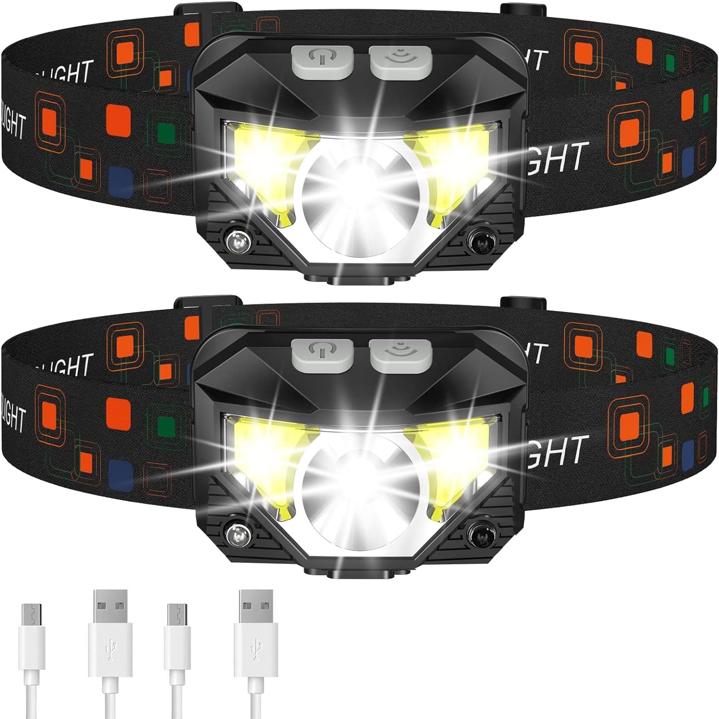 2-Pack Ultra-Bright Led Rechargeable Headlamp Flashlight
