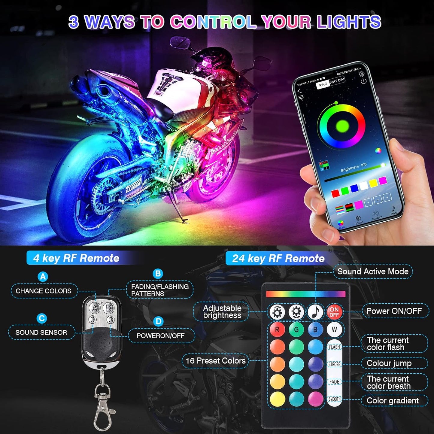 Motorcycle Led Light Kit With Brake Light Turn Signal