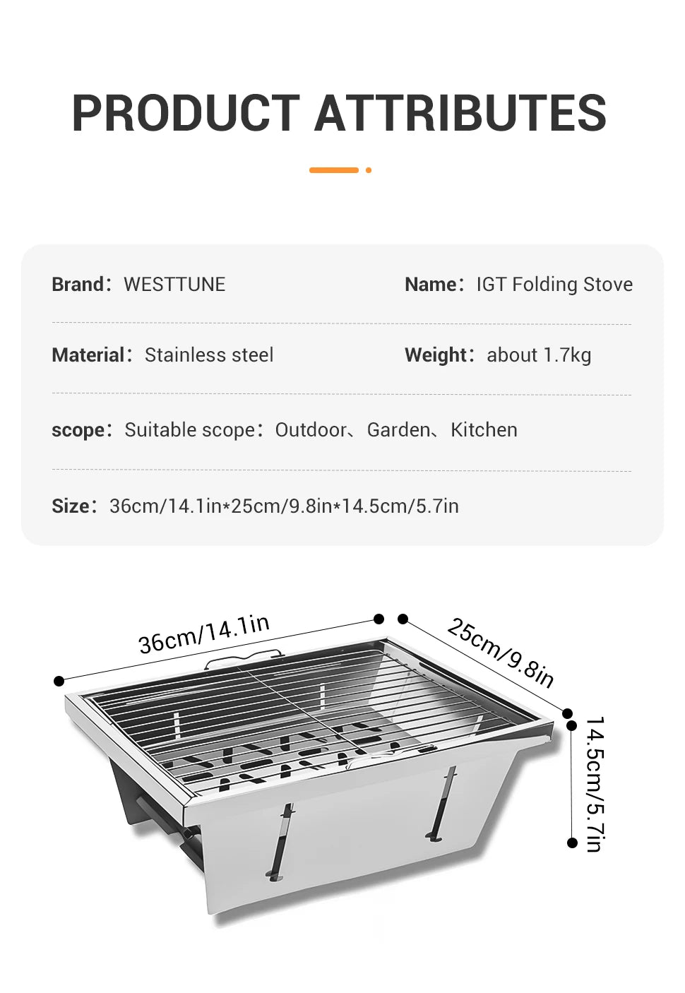 WESTTUNE IGT Barbecue Grill Folding Charcoal Firewood Stove