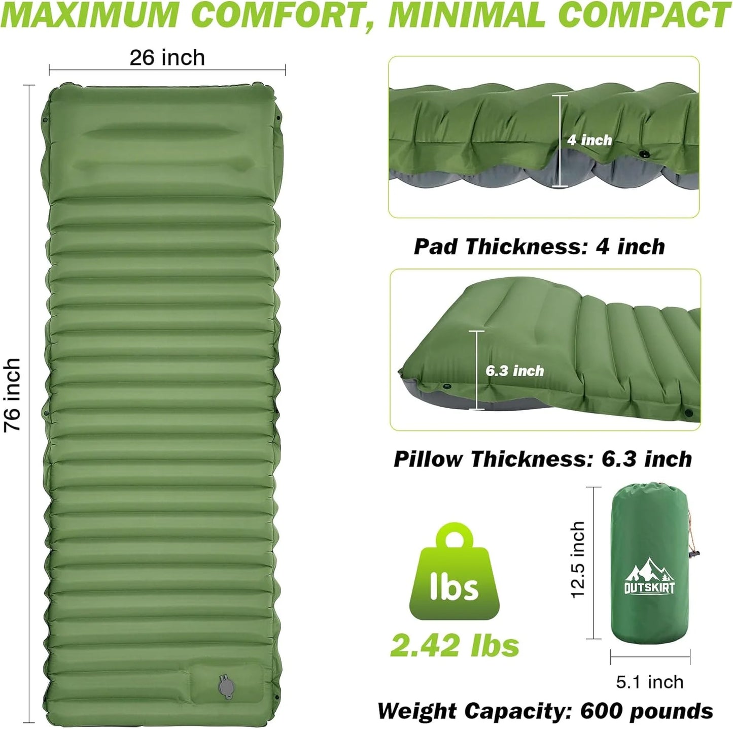 Extra Thick 4 Inch Camping Sleeping Pad Outdoor Camping