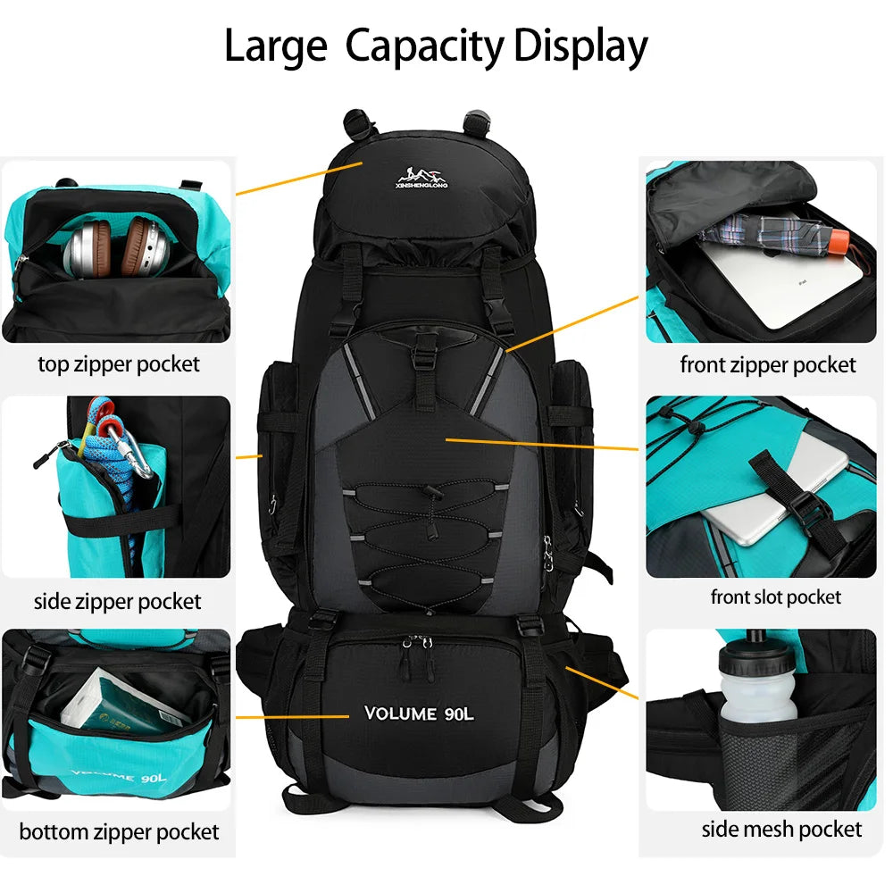 90L Waterproof Hiking Camping Backpack Trekking Bag