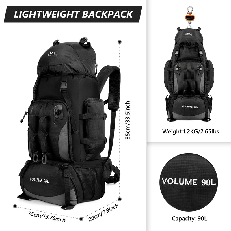 90L Waterproof Hiking Camping Backpack Trekking Bag
