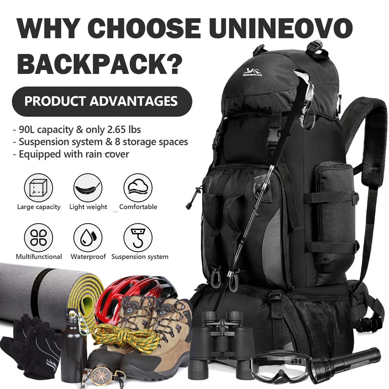 90L Waterproof Hiking Camping Backpack Trekking Bag