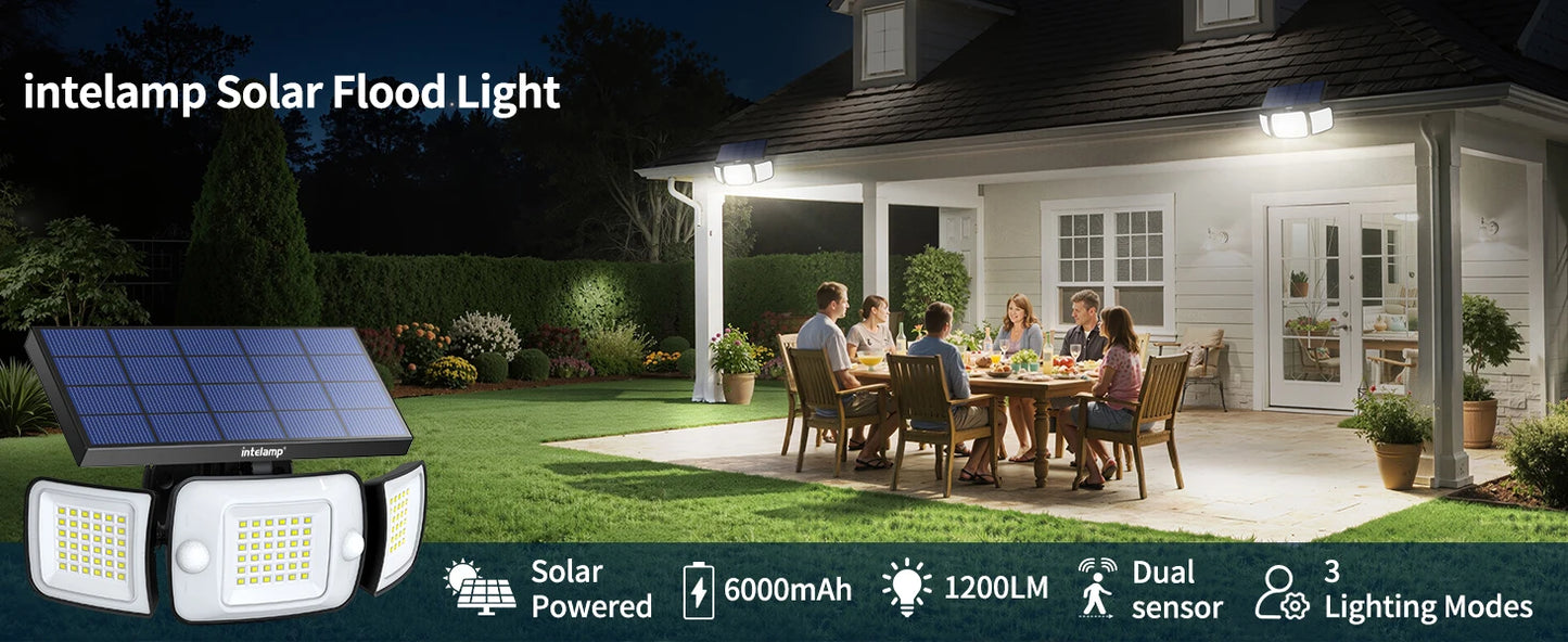 intelamp 6000mah Outdoor Solar Light Security Flood Light