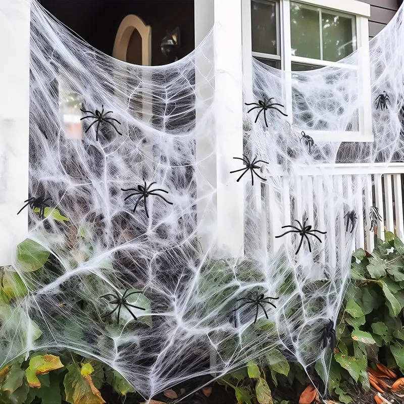 200 Sqft Spider Webs Halloween Door Decorations With Fake